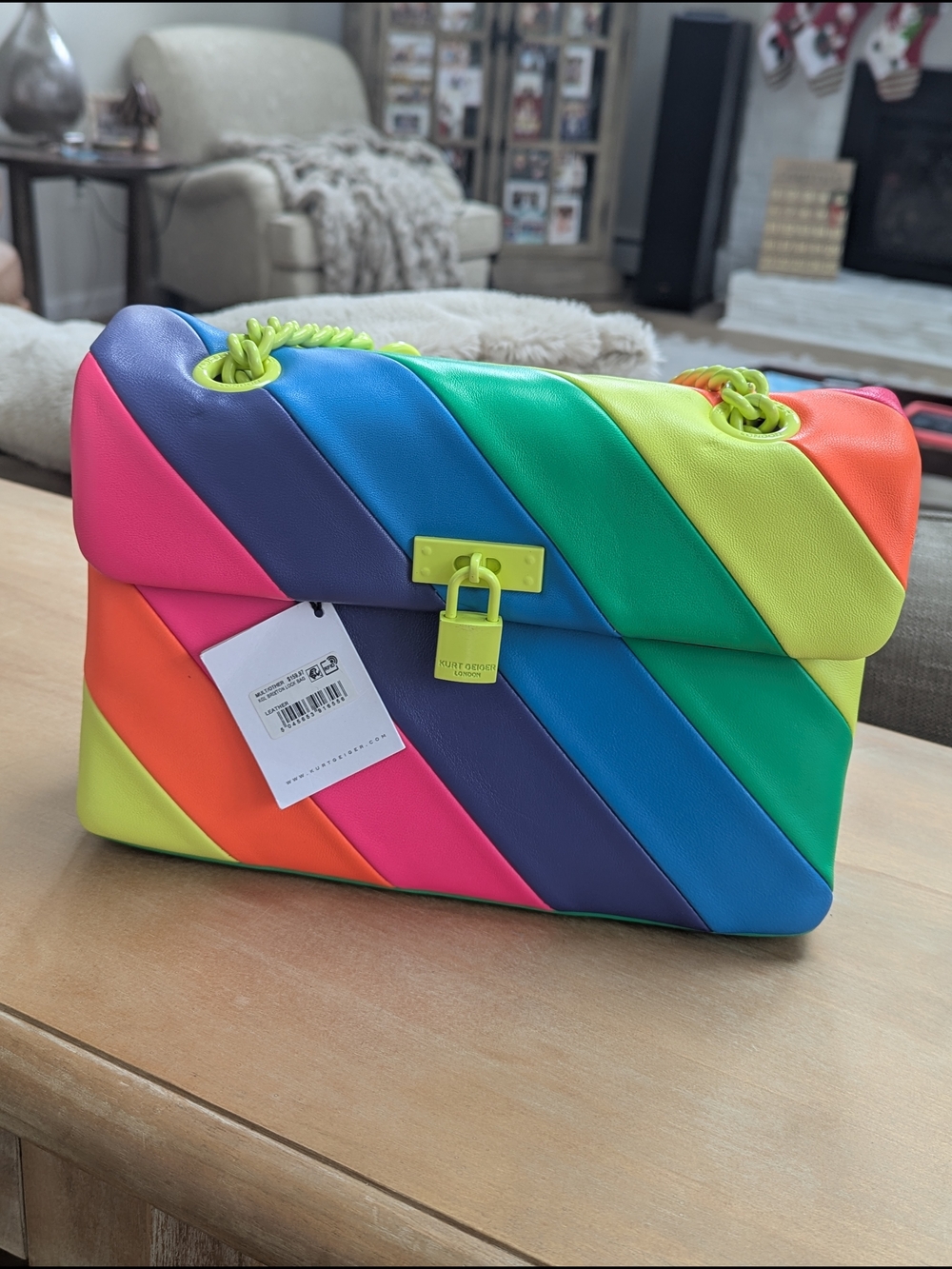 Colorblock Quilted Chain Shoulder Bag - Neon Rainbow